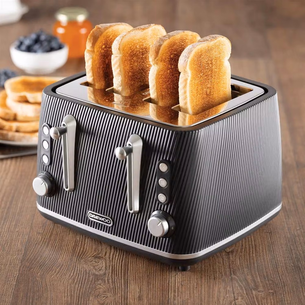 Daewoo Cascade Black 1.7L Fast-Boil Kettle and 4-Slice Toaster Set – 1