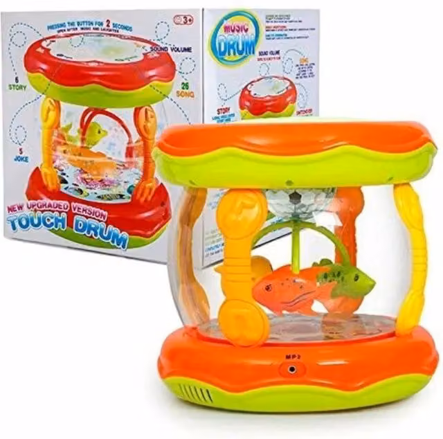 Play Baby Party Time Disco Drum Percussion Toy in Multicolour and Yellow
