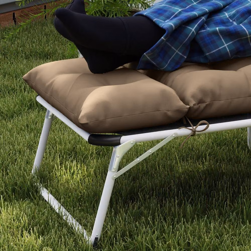STILVORA Beige Water-Repellent Polyester Sun Lounger Cushion with Ties W: 190 cm, D: 56 cm – 7