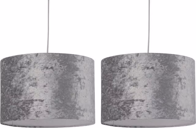 First Choice Lighting Set of 2 Grey Crushed Velvet Round Pendant Lightshades, Diameter: 25 cm