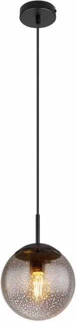 Netlighting Samos Globe Pendant Ceiling Light with Matt Black Metal and Smoke Grey Glass Shade, E27, Height Adjustable – 1