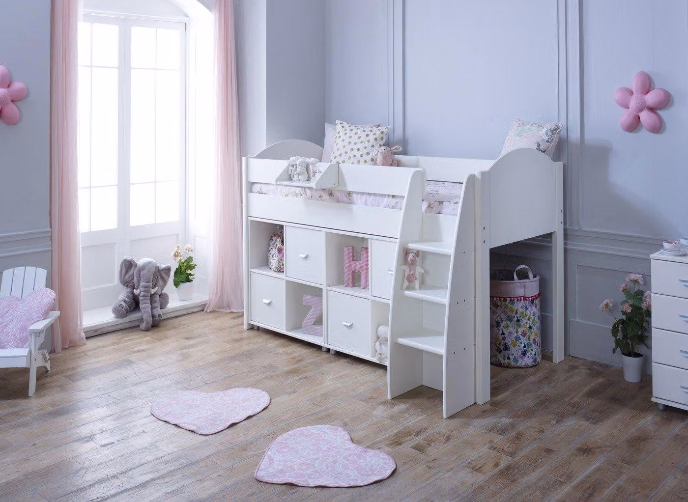 Dreams Milly Kids Mid Sleeper with Storage in White Solid Wood