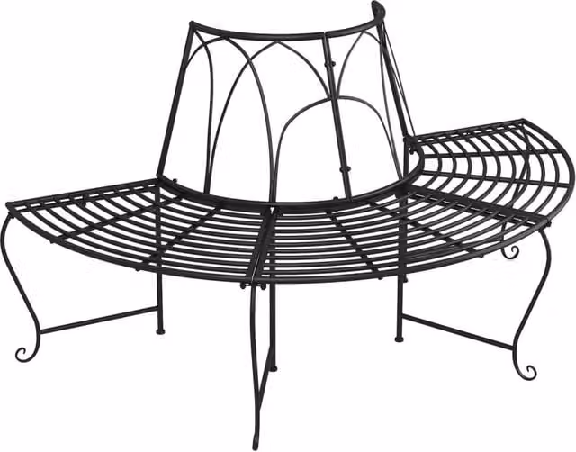 Berkfield Home Half Round Tree Bench in Black Powder Coated Steel, Diameter: 159 cm