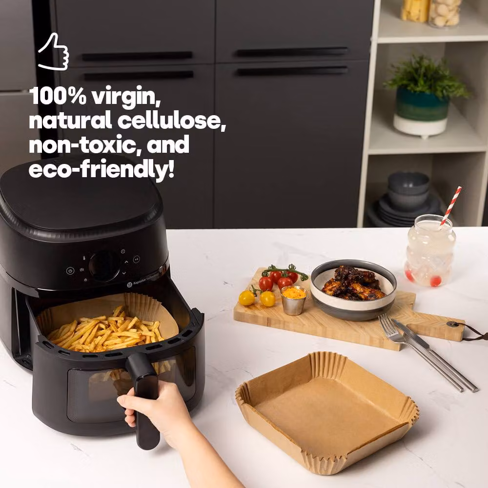 Livivo Disposable Square Air Fryer Liners, Non-Stick and Greaseproof, Beige, 100 Pieces – 2