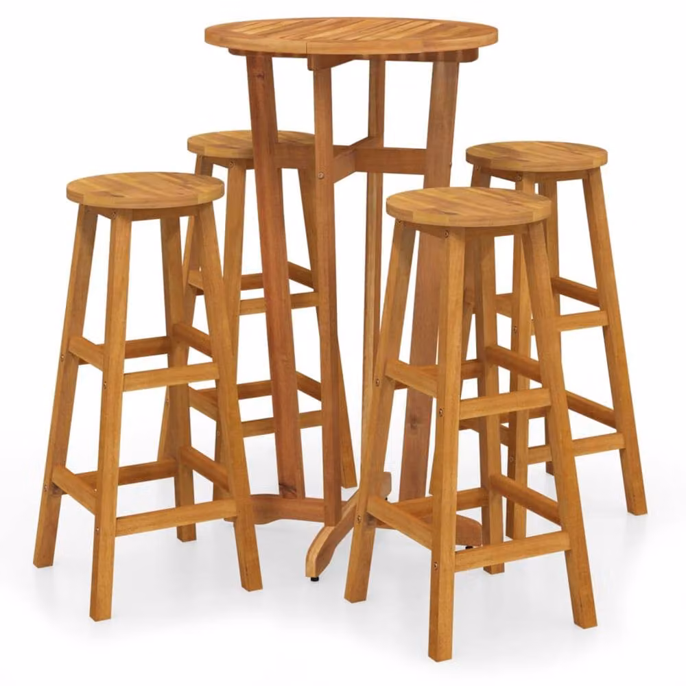 Berkfield Home 5 Piece Garden Bar Set in Brown Solid Acacia Wood – 2