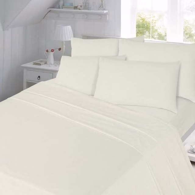 HomeSpace Direct Plain Cotton Percale Duvet Cover Set in White or Yellow, W/D/H: 200 x 200 cm