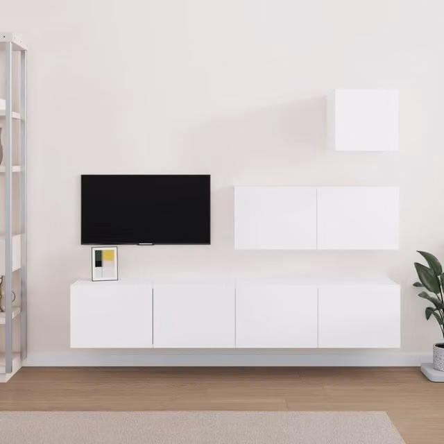 Berkfield Home 4 Piece Modern White TV Cabinet Set in Engineered Wood – 1