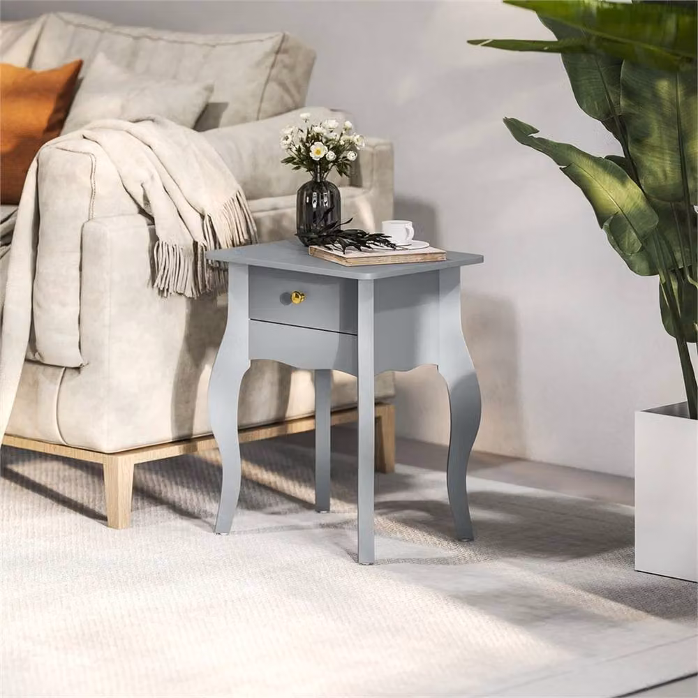 Nordara French Style End Table with Drawer and Curved Legs, Grey, W: 45 cm, D: 40 cm, H: 55 cm – 3