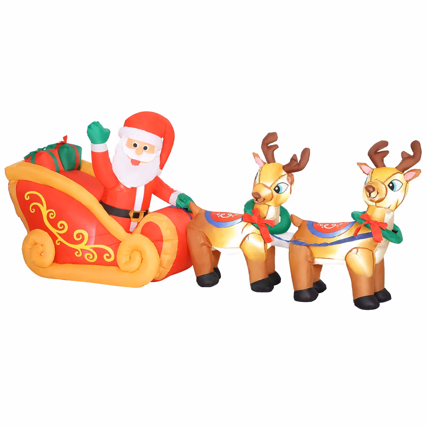 OUTSUNNY Red Christmas Inflatable Santa on Sleigh Blow Up Decoration – 2