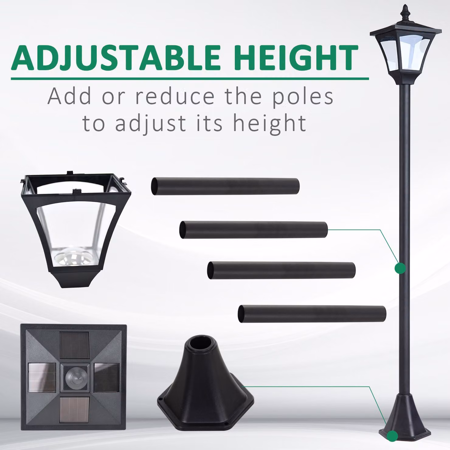 Outsunny Set of 2 Solar LED Garden Post Lamps, Black, Dimmable Bollard Lanterns with Dusk Sensor, IP44, Height: 120 cm – 3