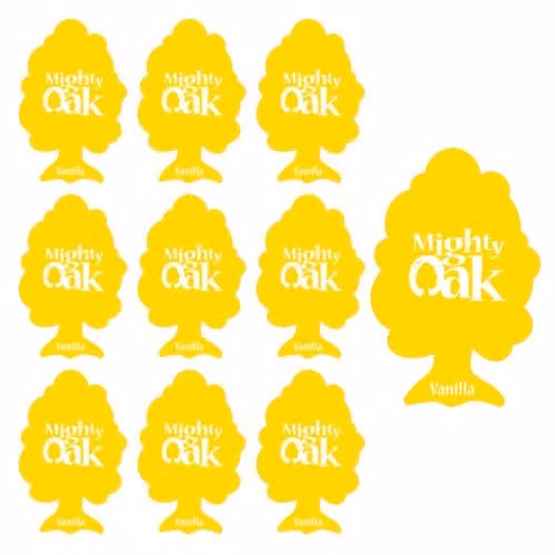 Mighty Oak Car Air Freshener, Vanilla Scent, Brown and Yellow, Pack of 10