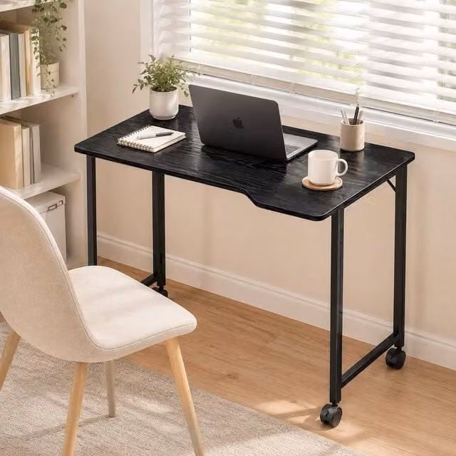 STILVORA Folding Desk with Castors and Device Slot in Black