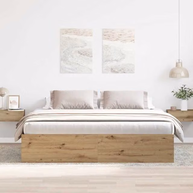 Berkfield Home Artisan Oak Bed Frame in Brown, Engineered Wood, 200 x 200 cm – 1