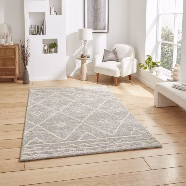 Terrys Geneva 62788 Berber Rug in Silver and Grey with Geometric Boho Design