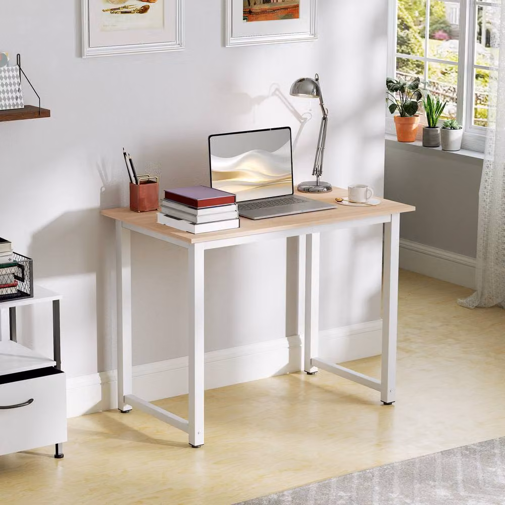 Rolipo Computer Desk with Metal Frame, White, W: 100 cm, D: 60 cm – 3