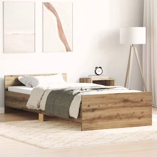 Berkfield Home Artisan Oak Bed Frame in Brown, W/D/H: 100 x 200 cm – 1