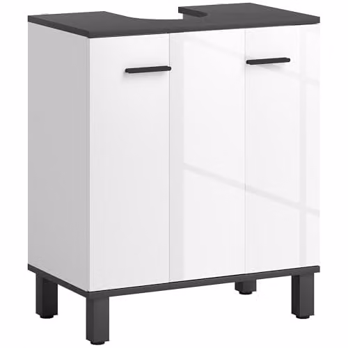 HOMCOM Modern Freestanding Under Sink Bathroom Cabinet with Hinged Doors and Internal Shelves, High Gloss White, W/D/H: 60 x 34 x 70 cm – 1