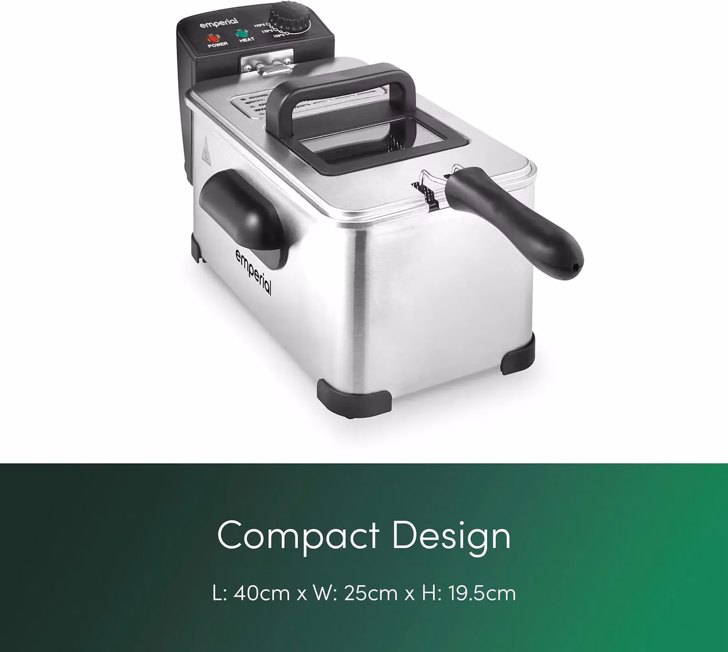 Emperial 2000W Deep Fat Fryer in Silver with Stainless Steel Basket, 3L – 9