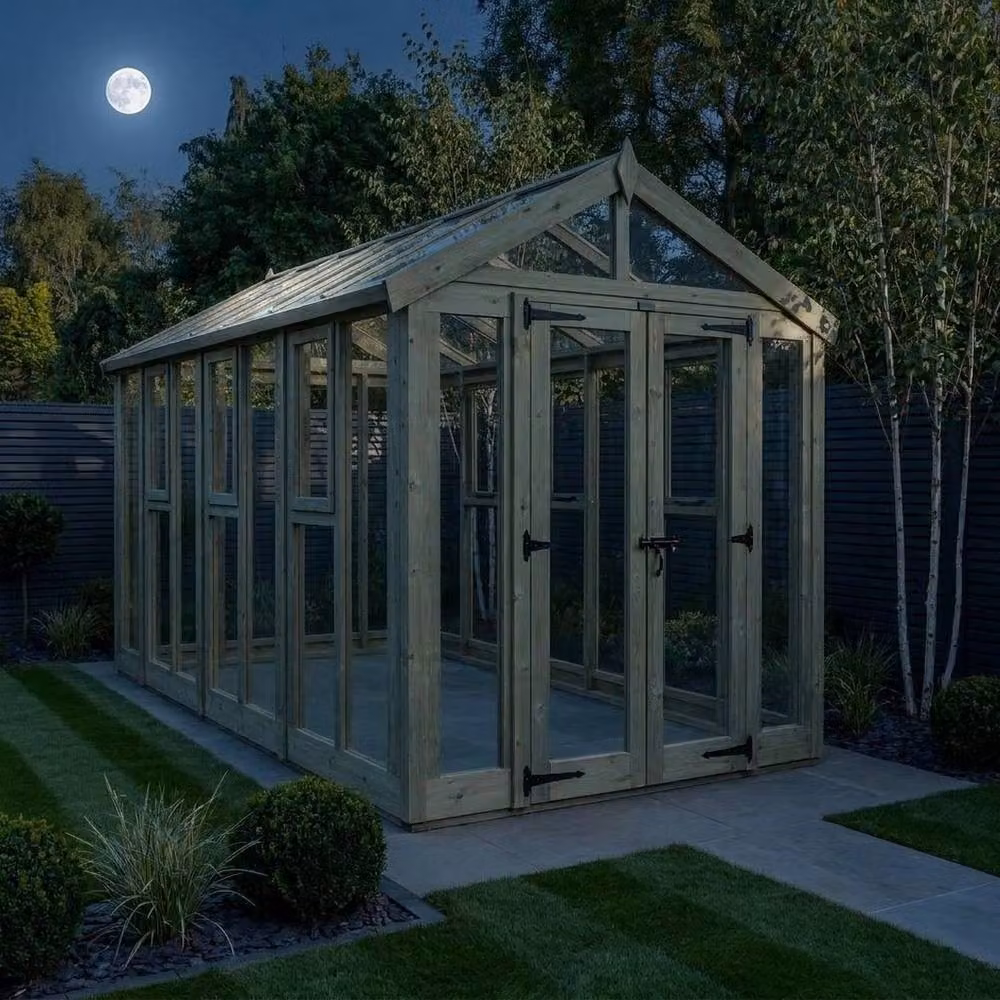 Buttercup Farm Apex Glass Greenhouse in Natural Wood, W/D/H: 426.7 x 213.4 x 210 cm – 3