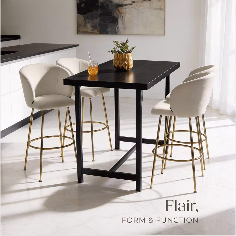 tectake Luana Bar Stool Set of 4 in Cream and Gold Velvet – 3