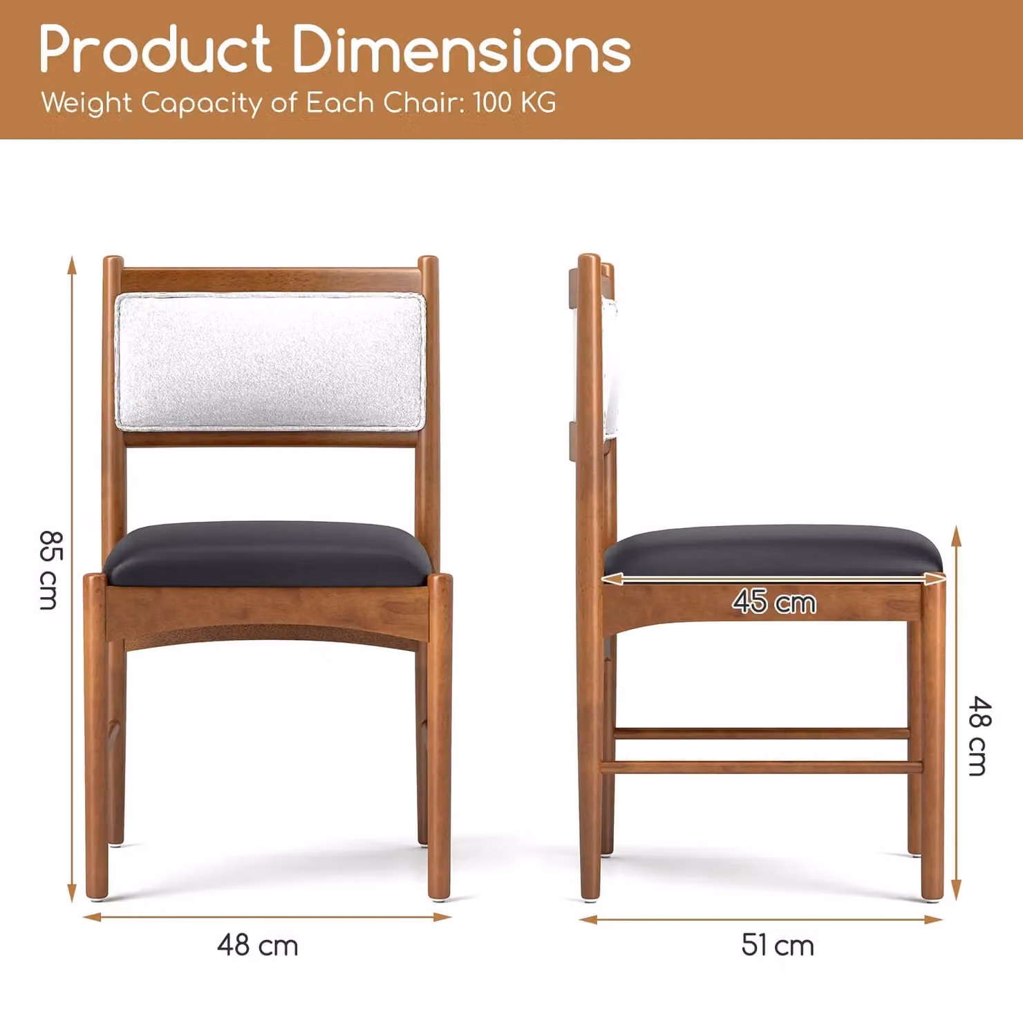 Costway Set of 2 Mid-Century Wooden Dining Chairs with Brown Upholstery – 2