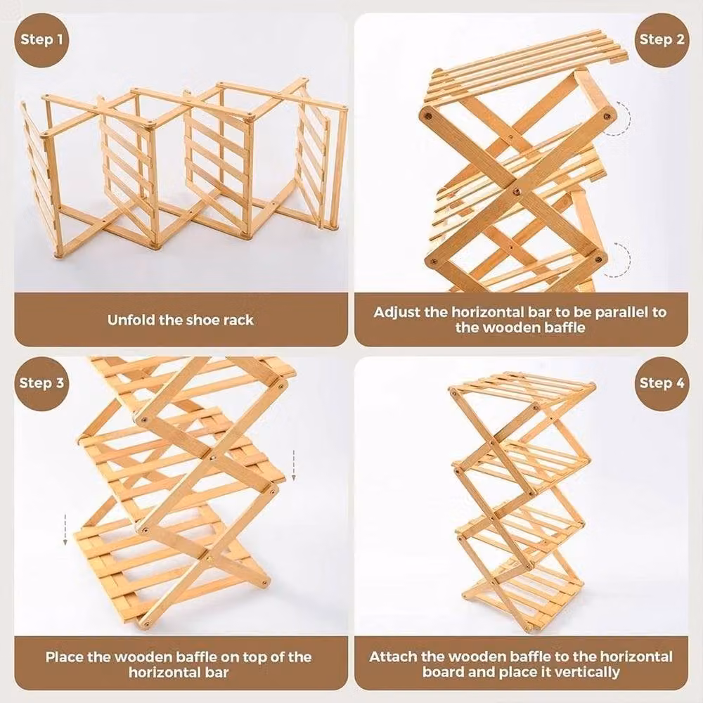 FORGEVIO 4-Tier Foldable Wooden Shoe Rack in Brown – 2