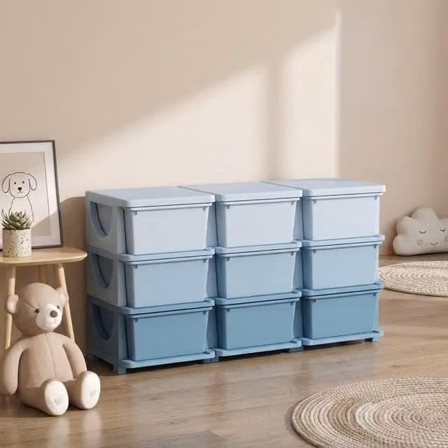 STILVORA Kids Storage Unit with Nine Drawers in Blue