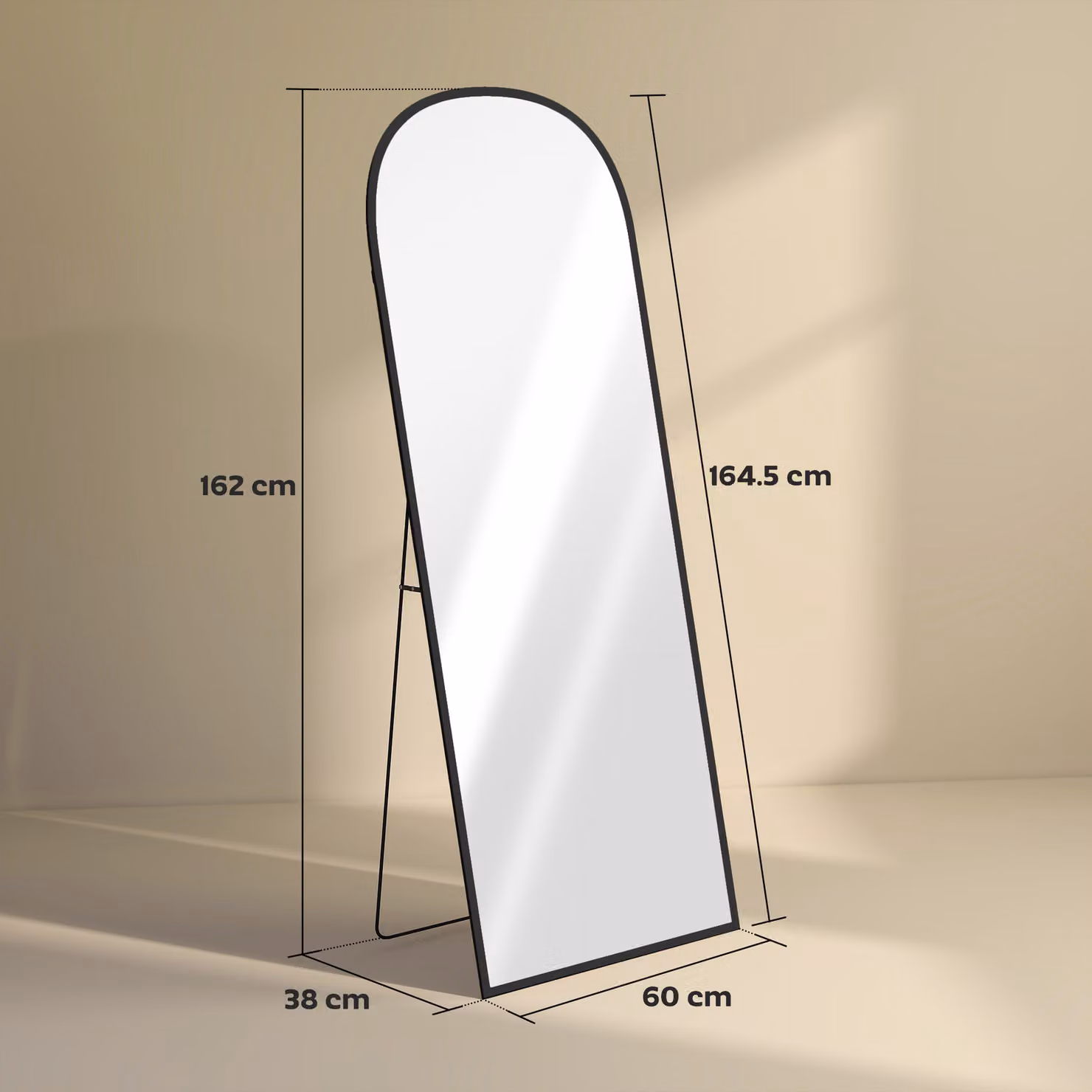 HOMCOM Modern Oval Freestanding Standing Mirror with Black Aluminium Frame, Height: 165 cm – 3