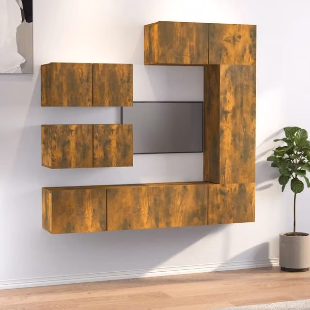 Berkfield Home 6 Piece Smoked Oak TV Cabinet Set in Brown – 1