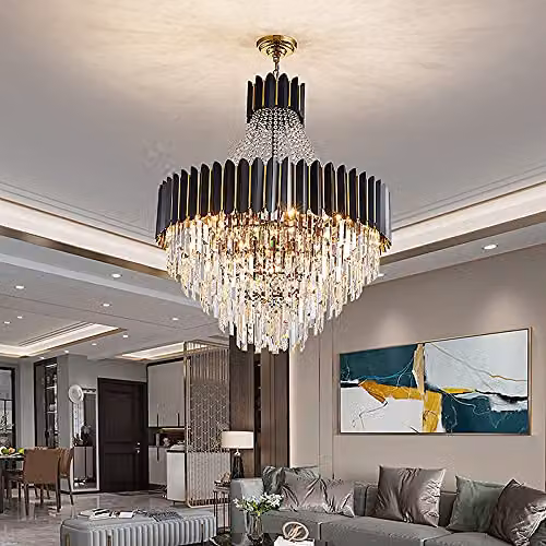 WDW Postmodern Pendant Chandelier in Black and Gold with K9 Crystal and Metal Body, Diameter: 80 cm – 2