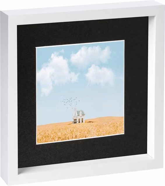 Nicola Spring White 3D Box Photo Frame with Black Mount, Square, W/D/H: 25.4 x 25.4 x 25.4 cm