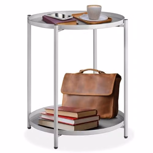 tectake Round Side Table in Minimalist Design with Height-Adjustable Feet, Grey, W/D/H: 45.5 x 45.5 x 53 cm – 1