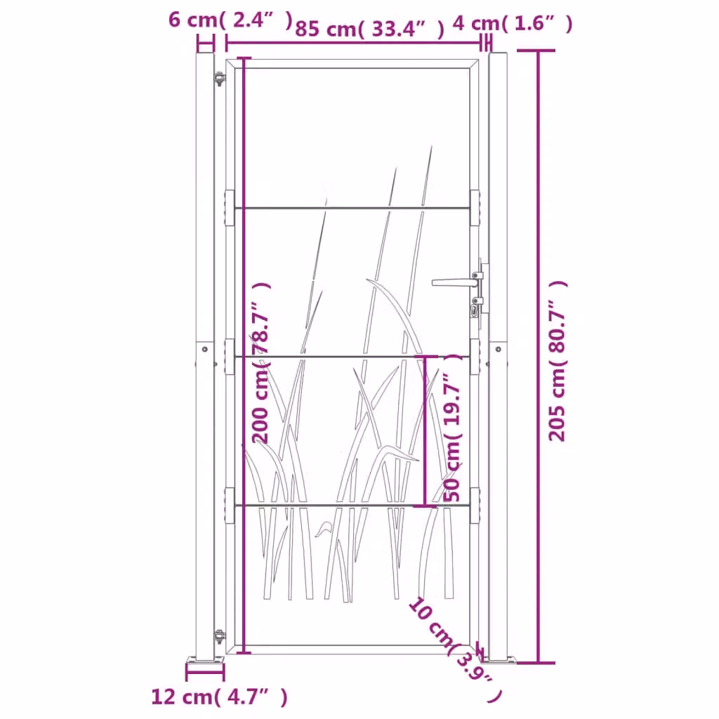 Berkfield Anthracite Steel Garden Gate with Grass Design, W: 105 cm, H: 205 cm – 4