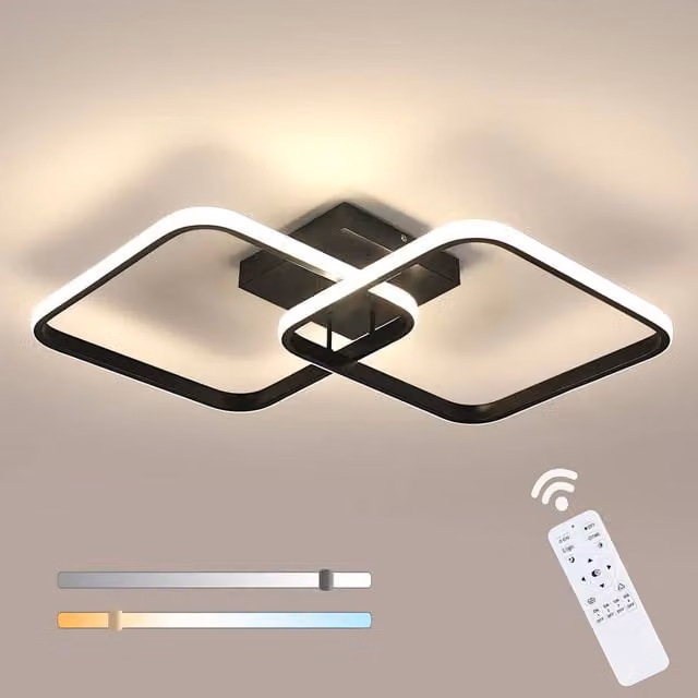 Goeco Modern Square LED Ceiling Light in Black, 50W Dimmable with Remote Control