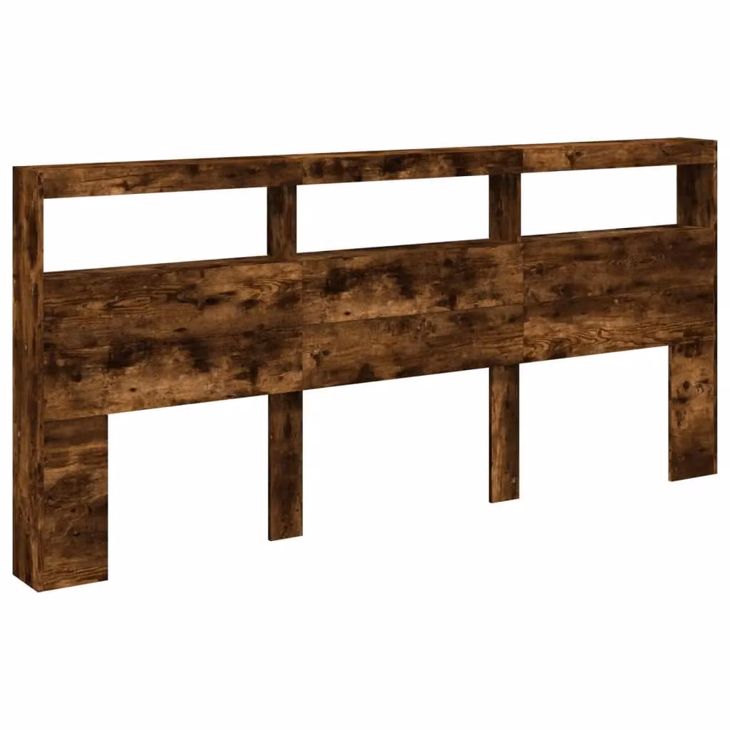 Berkfield Home Modern Headboard Cabinet in Smoked Oak Brown with Integrated LED Lighting and USB Charging Port, W/D/H: 220 x 17 x 102 cm – 3