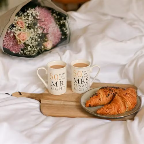 Nicola Spring 50th Anniversary New Bone China Mug Set, 300ml, Set of 2, White and Black – 2