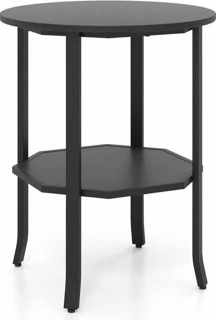 FORGEVIO Round 2-Tier Metal Side Table with Storage Shelf in Black – 1