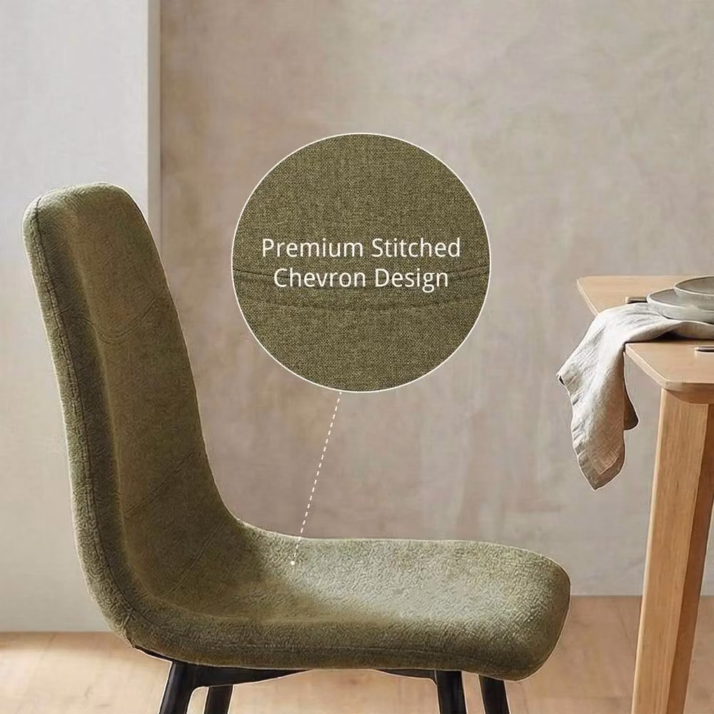 ERGOVEXA Pack of 2 Light Green Fabric and Sand Blasted Metal Dining Chairs – 4