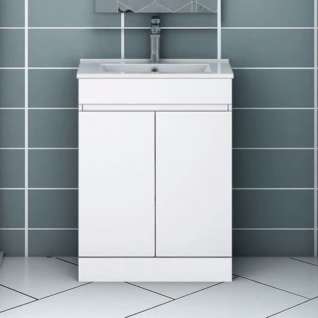 PAWNORA Matt White Freestanding Modern Bathroom Vanity Unit
