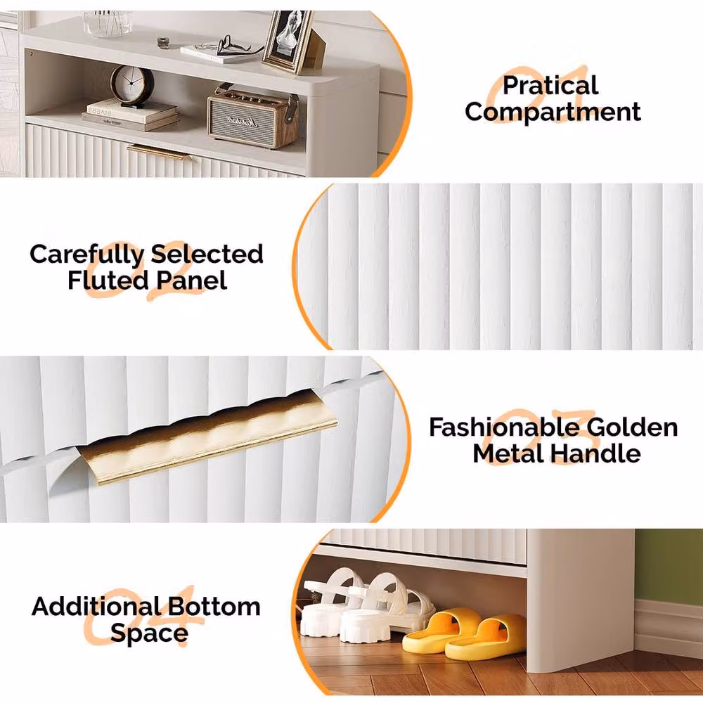 Nordara White Modern Wall Mounted Shoe Cabinet with Roll Shutter Doors and Internal Shelves, Width: 83 cm – 3