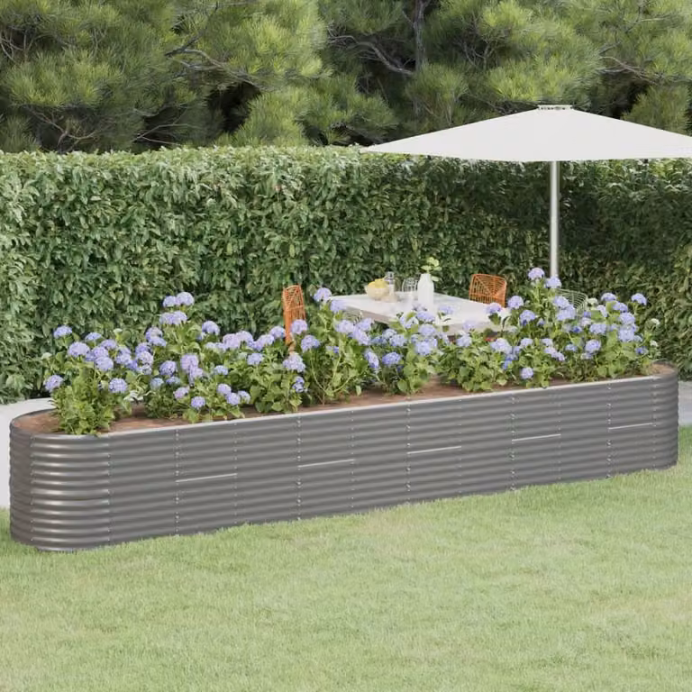 Berkfield Home Garden Grey Powder-coated Steel Raised Bed W: 440 cm, D: 80 cm, H: 68 cm
