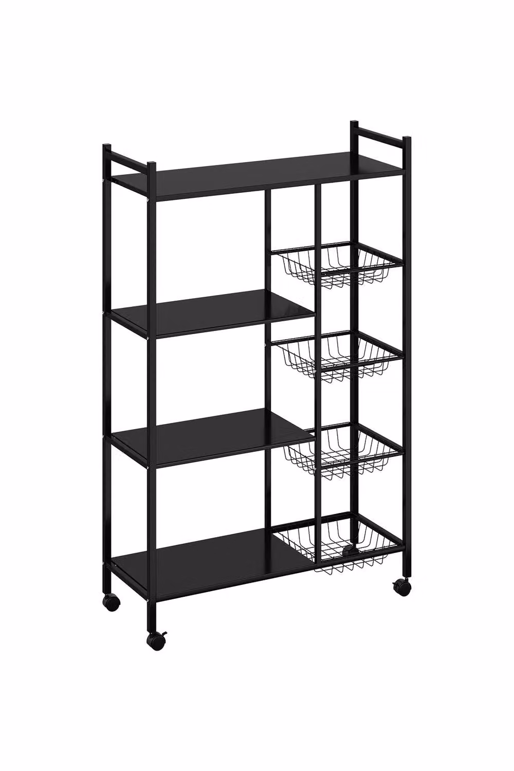 Living and Home Multi-tiered Kitchen Microwave Storage Rack Trolley Cart with Wheels and 4 Baskets, Black, W: 85 cm, H: 134 cm, D: 40 cm – 2
