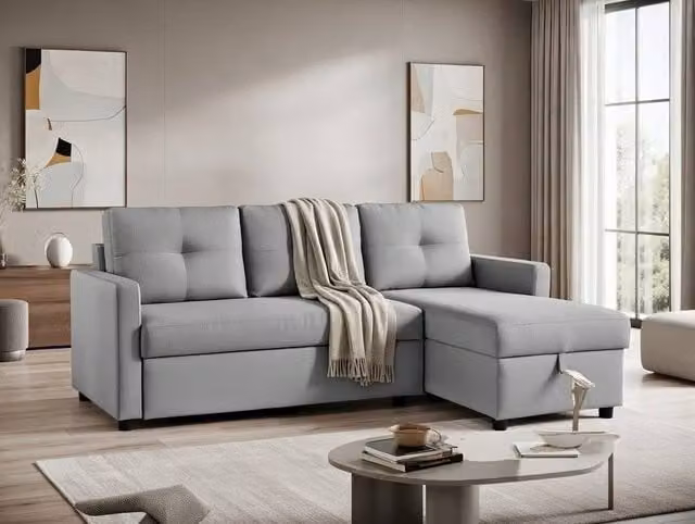 DS Living The Savona 3 Seater Storage Sofa in Silver Grey Fabric with Sleeping Function