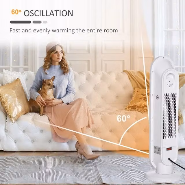 Livingandhome White Ceramic Fan Heater with Remote Control and Overheat Protection