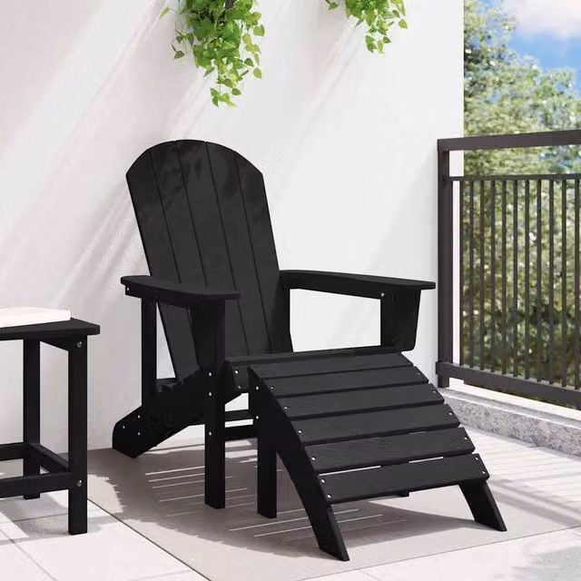 Berkfield Home Traditional Adirondack Chair with Footrest, Black HDPE – 1