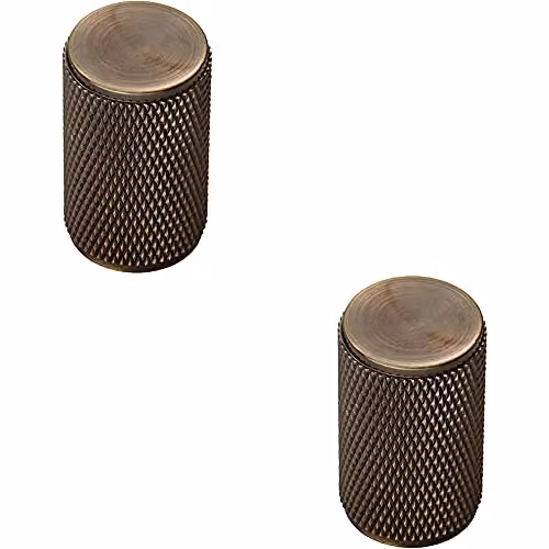 Loops 2 Pack Knurled Cylindrical Cupboard Door Knobs in Antique Brass