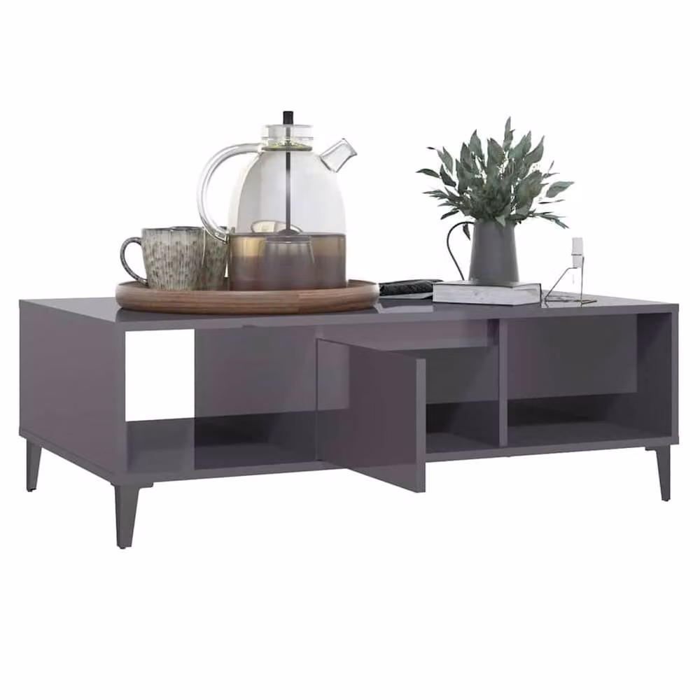 Berkfield Home High Gloss Grey Coffee Table W: 103.5 cm, D: 60 cm, H: 35 cm – 3