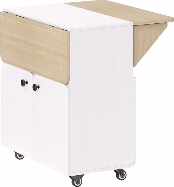 HOMCOM White Folding Dining Table with Drop Leaf, Hidden Shelf and Cabinet for Small Spaces – 1