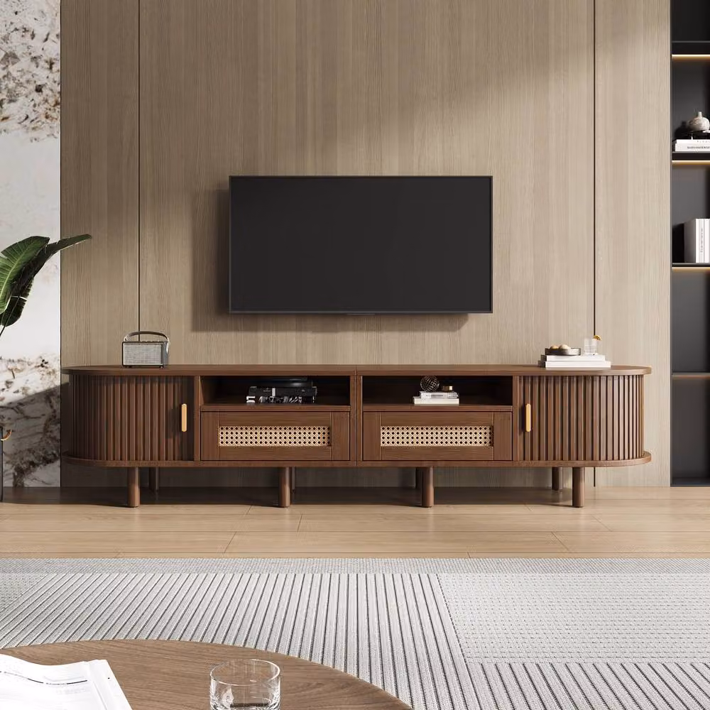 BTM Minimalist Rattan TV Cabinet in Dark Brown with Sliding Doors and Drawers, W/D/H: 170 x 40 x 40 cm – 2