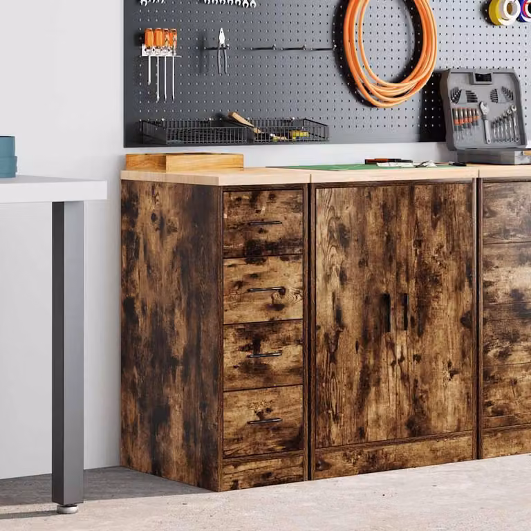 Berkfield Home Durable Garage Storage Cabinet in Smoked Oak Brown, Solid Wood and MDF, W/D/H: 30 x 51 x 85 cm
